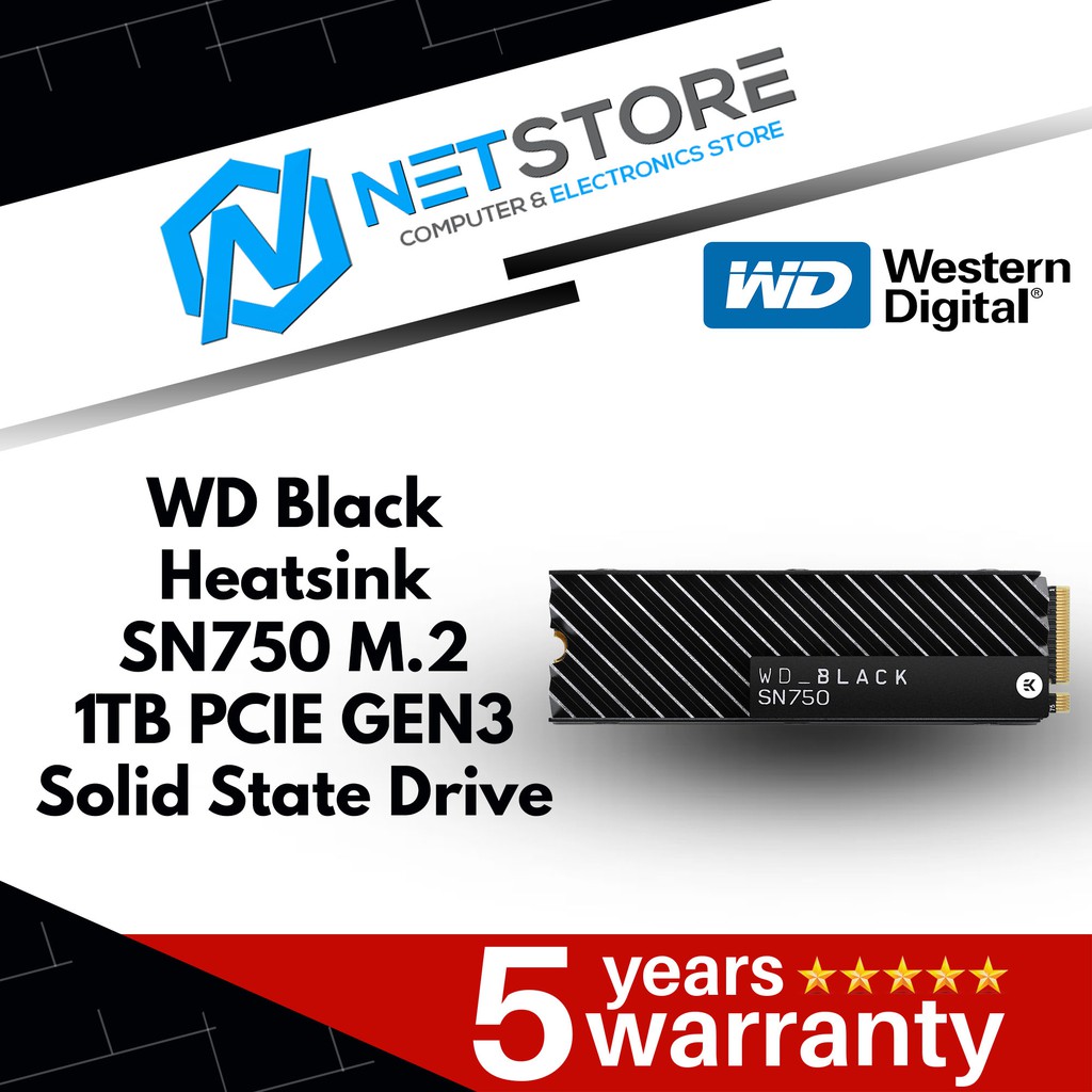 Western Digital Black SN750 Heatsink 1TB PCIE GEN3 Solid State