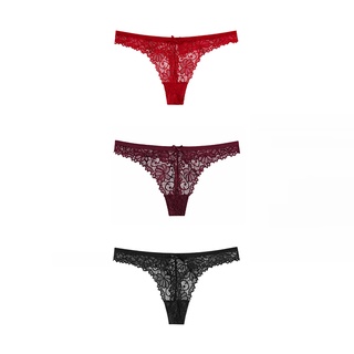 3 Pcs Women Thongs Sexy Lace T-back Panties Hollow Out G String