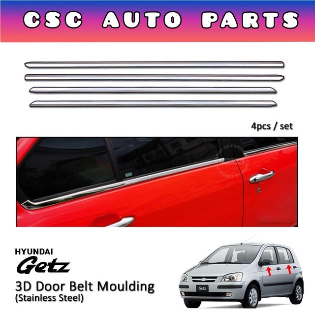 Hyundai Getz Door Belt Moulding stainless steel 3D door lining chrome