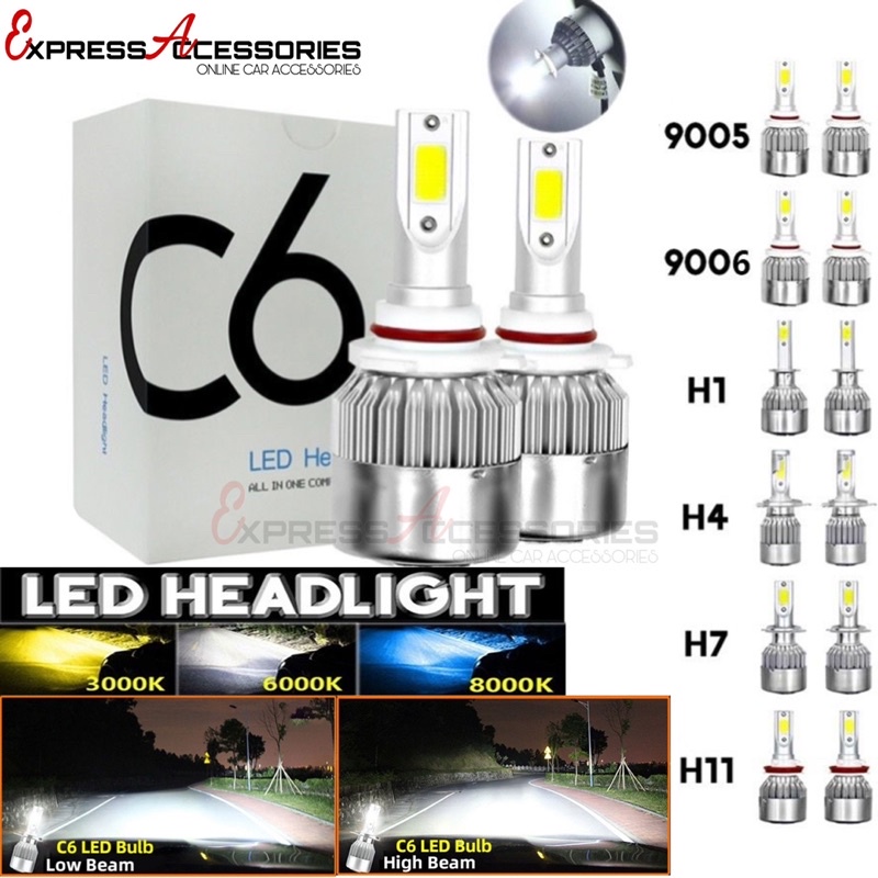 C6 Original Headlight COD LED H1 H3 H4 H7 H11 9005 9006 Fog Light Bulb Fog  Lamp H7 2pcs H1 6000K WHITE
