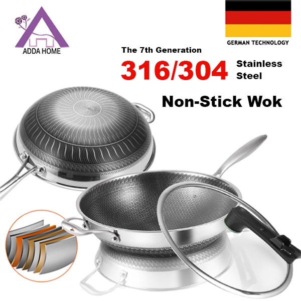 Premium 304 / 316 Stainless Steel Non stick Honey Comb Wok Double