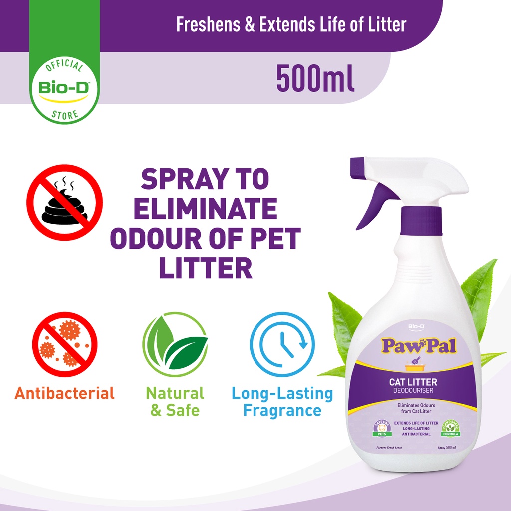 BioD PawPal Cat Litter Deodorizer Spray (500ml)/Eco Saver Refill Bag