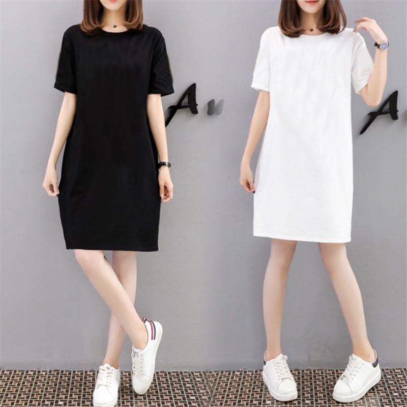 Loose Short-sleeved All-match T-shirt, Mid-length Loose Solid Color ...