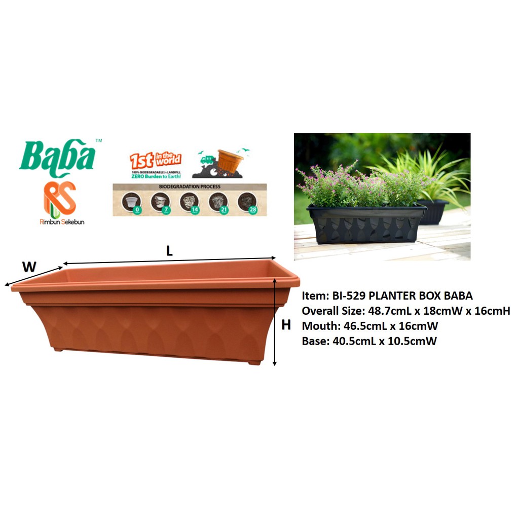 Baba BI-529 Biodegradable Planter Box Pot Kotak Menanam Tanaman Plastik ...