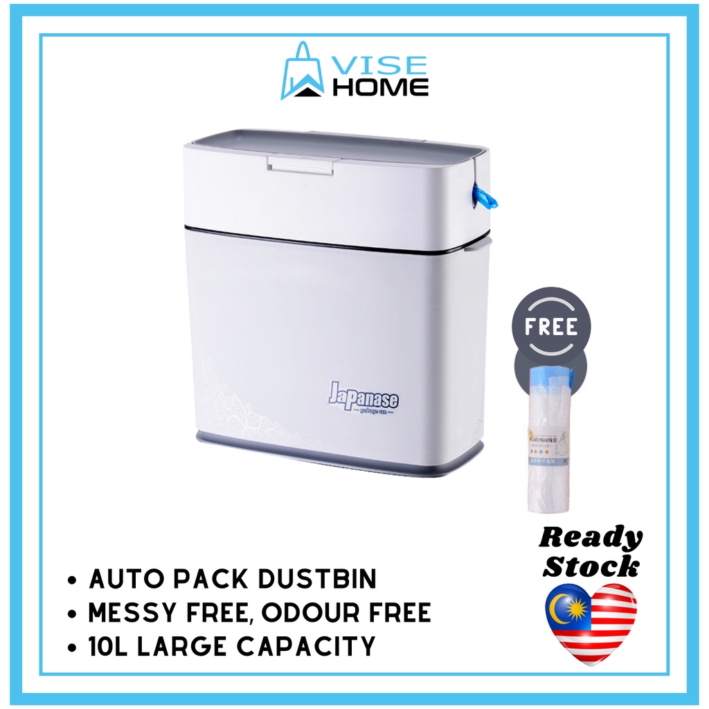 Auto Pack 10L Dustbin With Lid Kitchen Bathroom Mess Free Trash Bin ...
