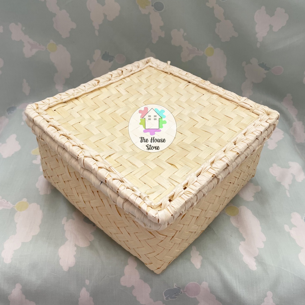BAMBOO WOVEN BOX WITH LID DOWARD BOX/ HAMPERS BOX MEDIUM SIZE 20CM ...