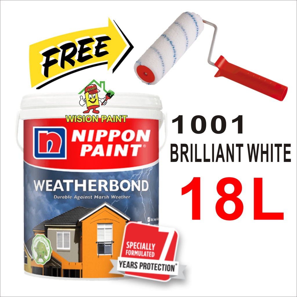 ( PROMOSI ) 18L Nippon Paint Weatherbond Brilliant White 1001 Exterior Wall ( FREE 7" ROLLER