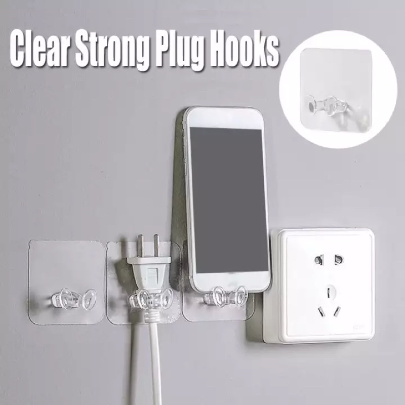 Transparent Home Office Wall Powerful Adhesive Plastic Power Plug Hook ...