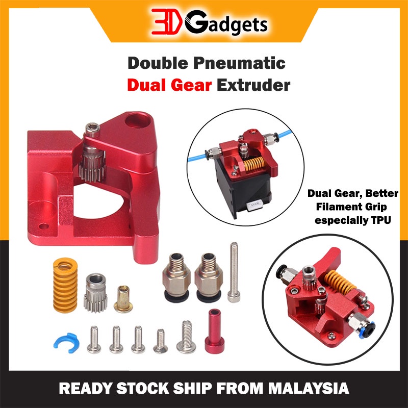 Double Pneumatic Dual Gear Extruder for 3D Printer compatible with ...