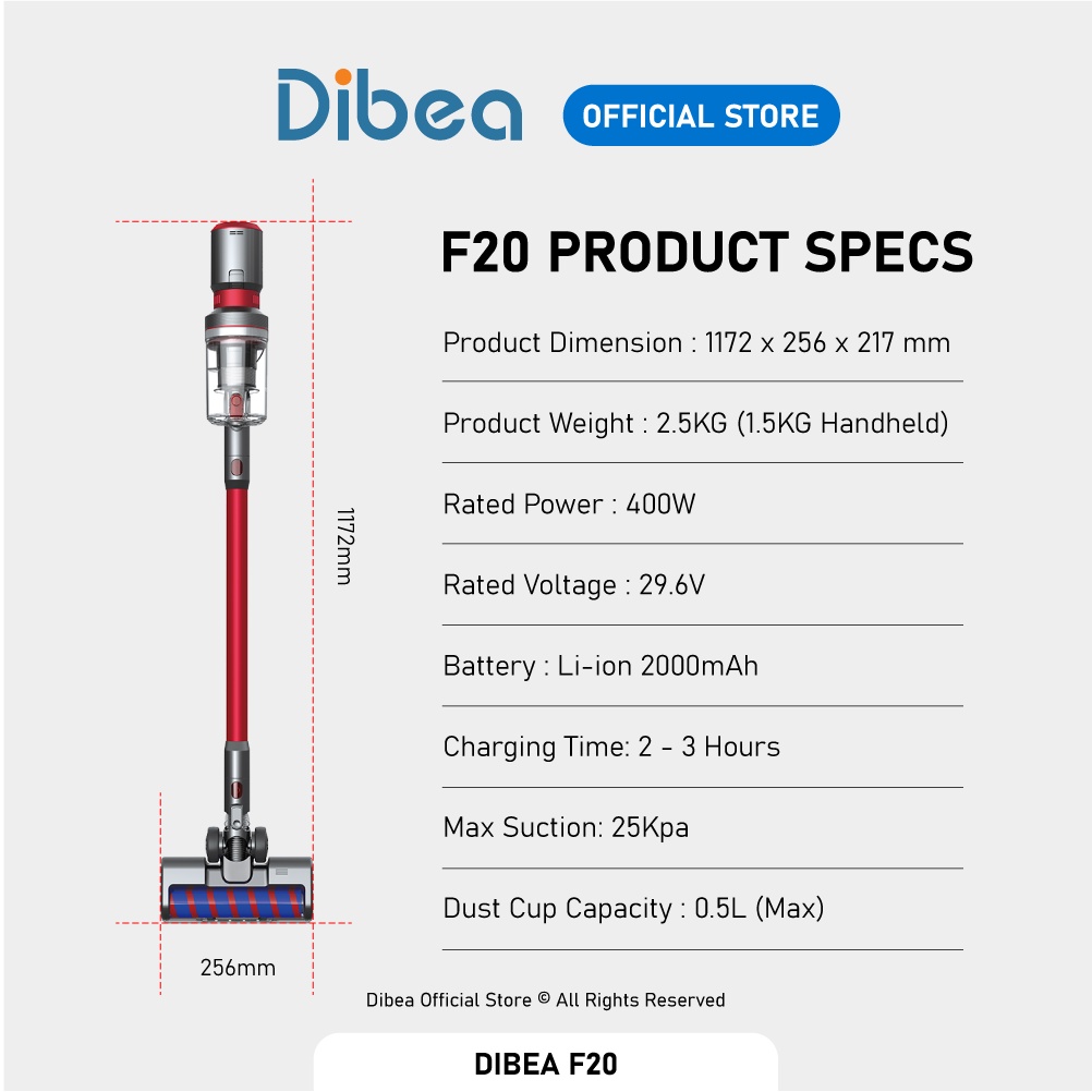 Dibea F20 Max Cordless Vacuum Cleaner Powerful 25,000 PA Suction | Shopee  Malaysia