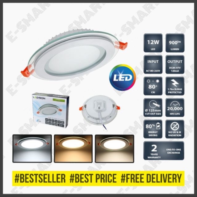 4INCH LEDISON 12W GLASS FRAME LED DOWNLIGHT ROUND *SURGE PROTECTED *2 ...