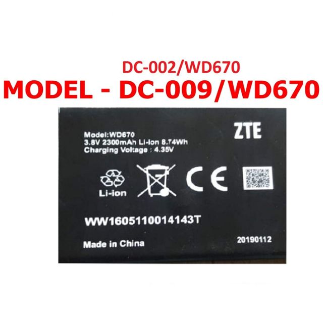 (100% Original Import) ZTE WD670 Battery 2300 Mah For Wifi Modem ...
