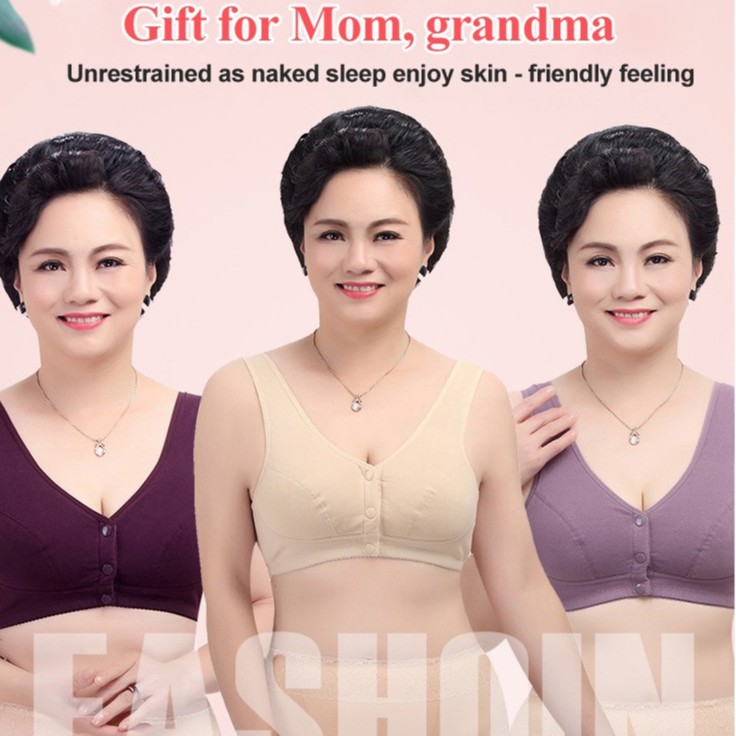 Skin-Friendly Cotton Front Button Bra, Wireless Gathering Bra