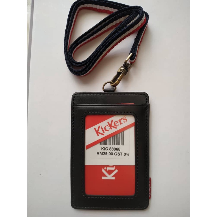 4-colors Calf Leather ID Card Holder Staff Badge Pass Lanyard