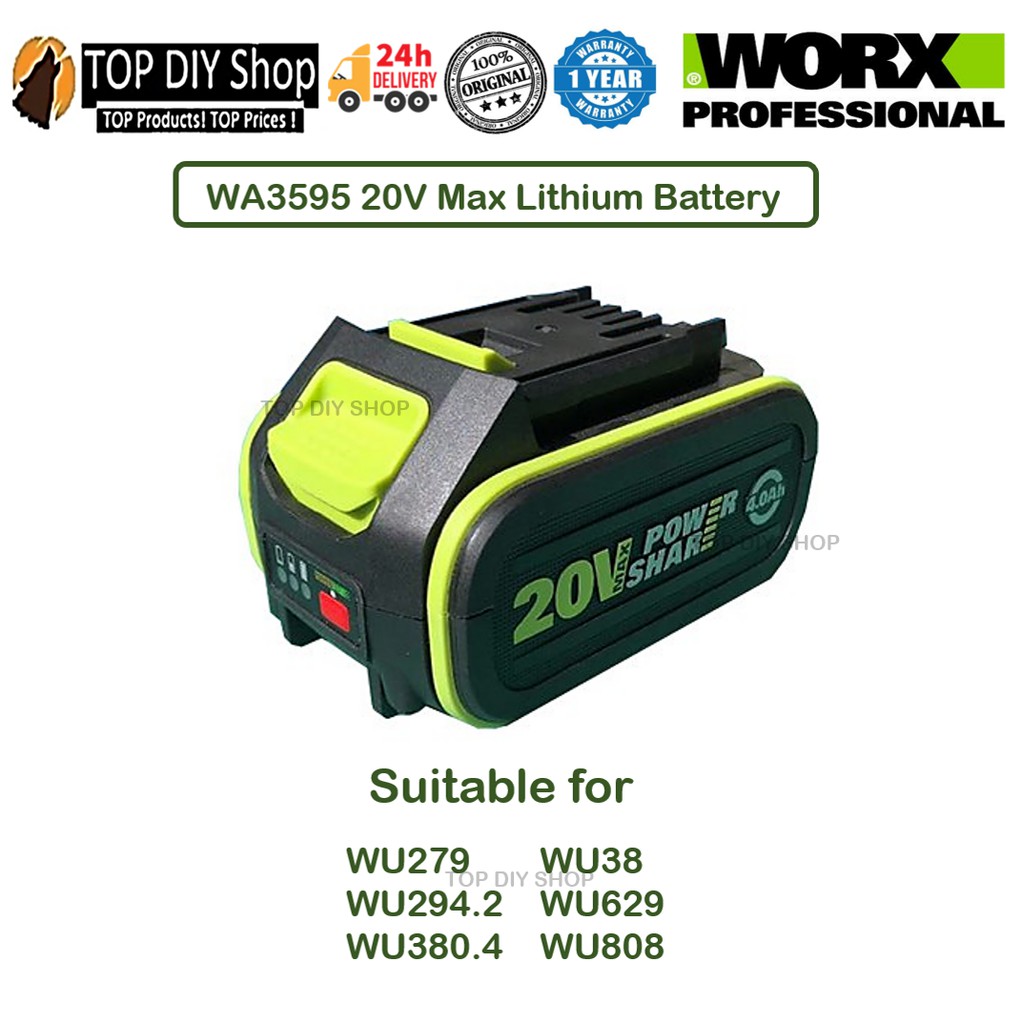 WORX Battery WA3595 20V 4.0AHMax Lithium Battery For WU279 WU294