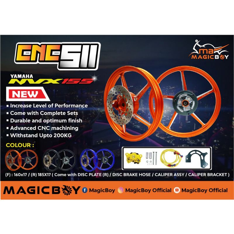 MAGIC BOY CNC 511 SPORT RIM COMPLETE SET 160/185*17 PNP YAMAHA NVX 155 ...