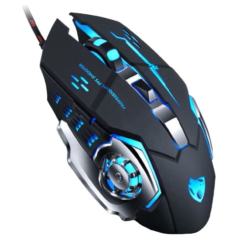 Souris gaming T-WOLF V6 noire avec éclairage bleu