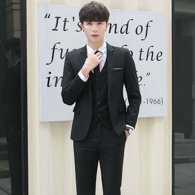 [M'sia Ready Stock]Korean handsome three-piece suitStyle Men's Suit Set ...