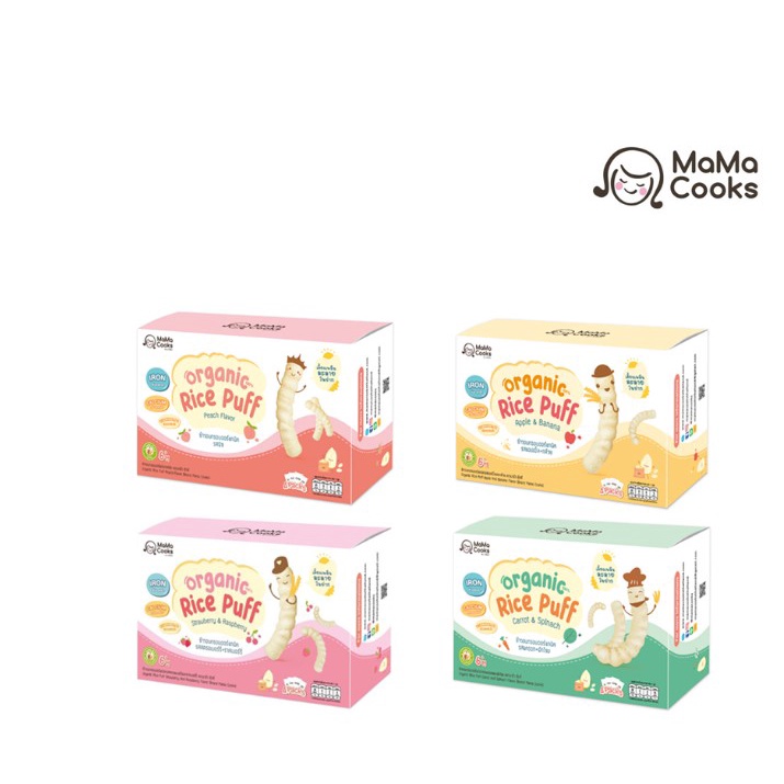 Mamacooks Rice Puff Carrot & Spinach / Peach / Strawberry & Raspberry ...