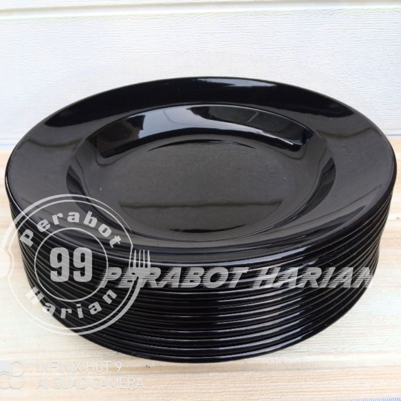 HITAM 6pcs Plain Black Round Dinner Plates melamine food grade SNI ...