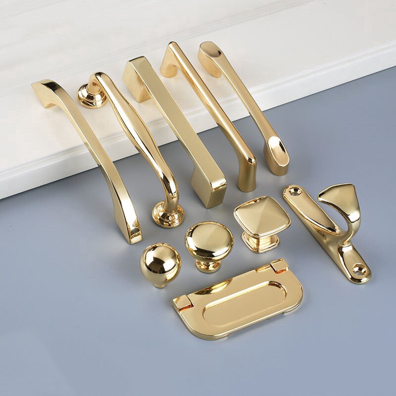 European Simple Light Luxury Bright Gold Kitchen Cabinet Door Handles ...