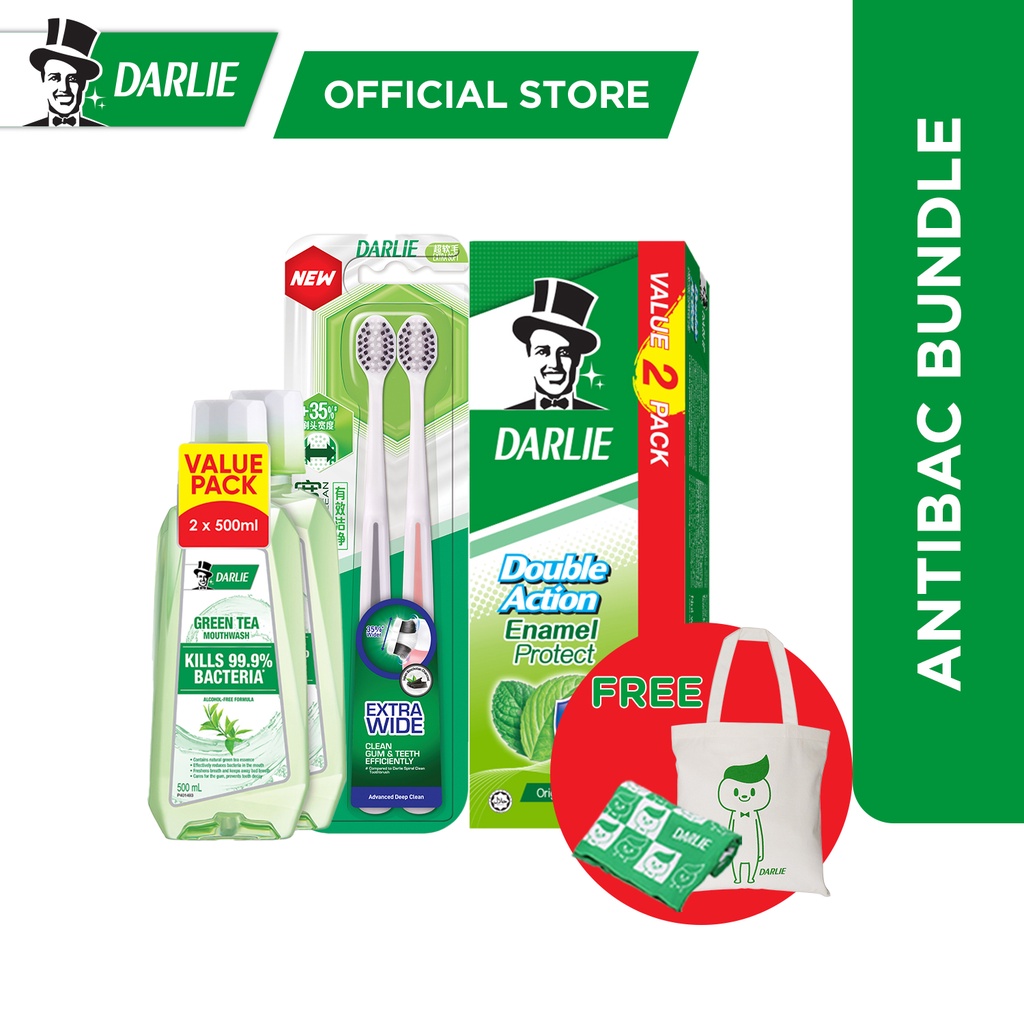 Darlie AntiBac Enamel Protect Bundle with Green Tea Mouthwash, Enamel