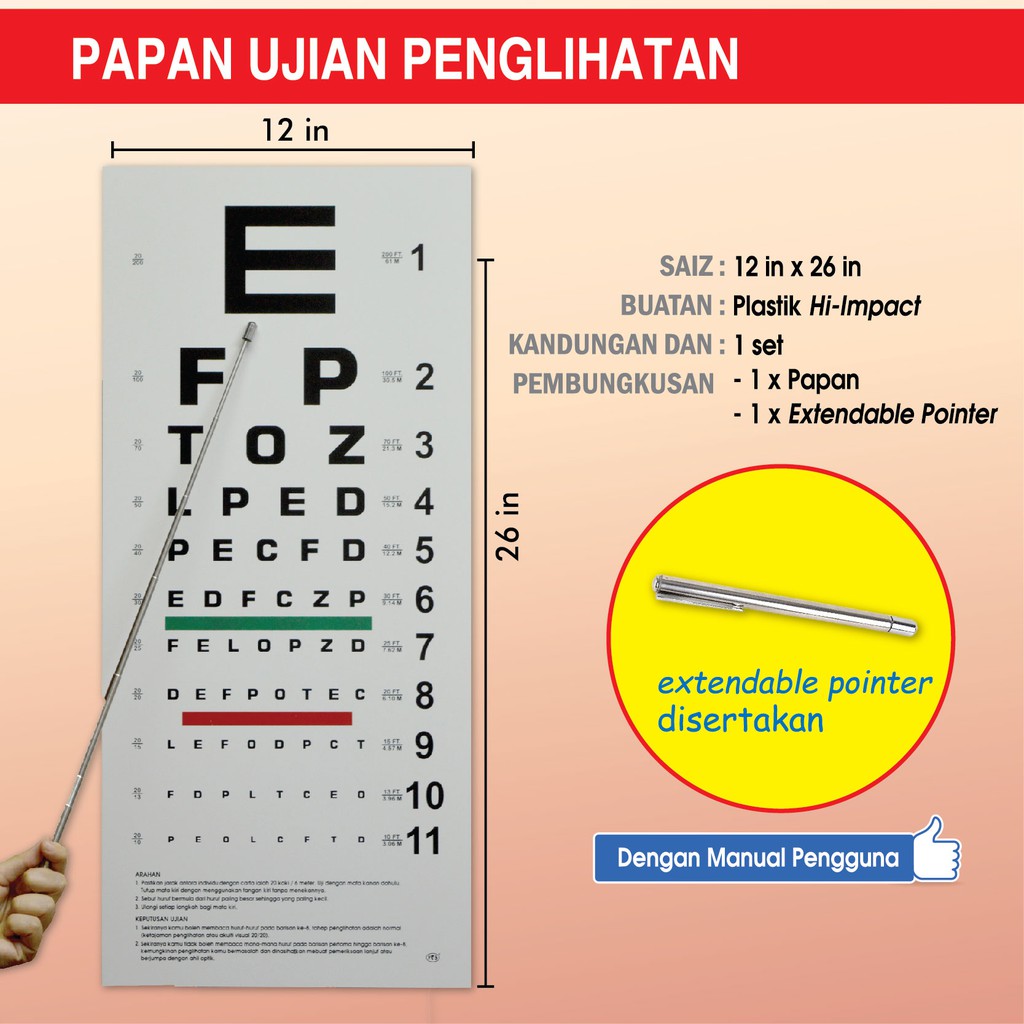 Ready Stock Papan Ujian Penglihatan Vision Test Board Inci X