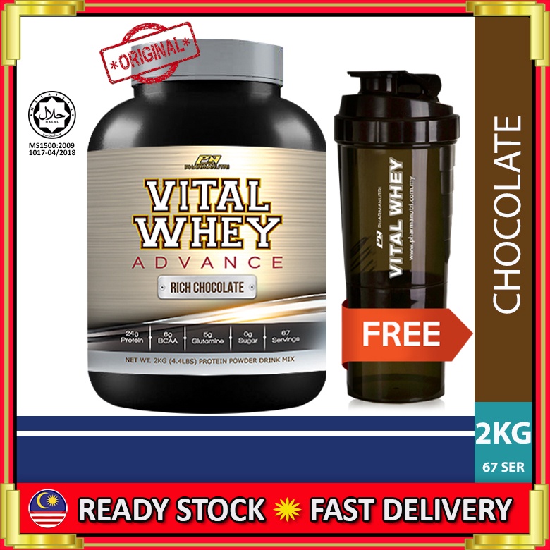 Vital Whey Advance Halal 2kg, 24g Protein Isolate+Tribulus,Tongkat Ali, Guarana, 0g Sugar+SHAKER