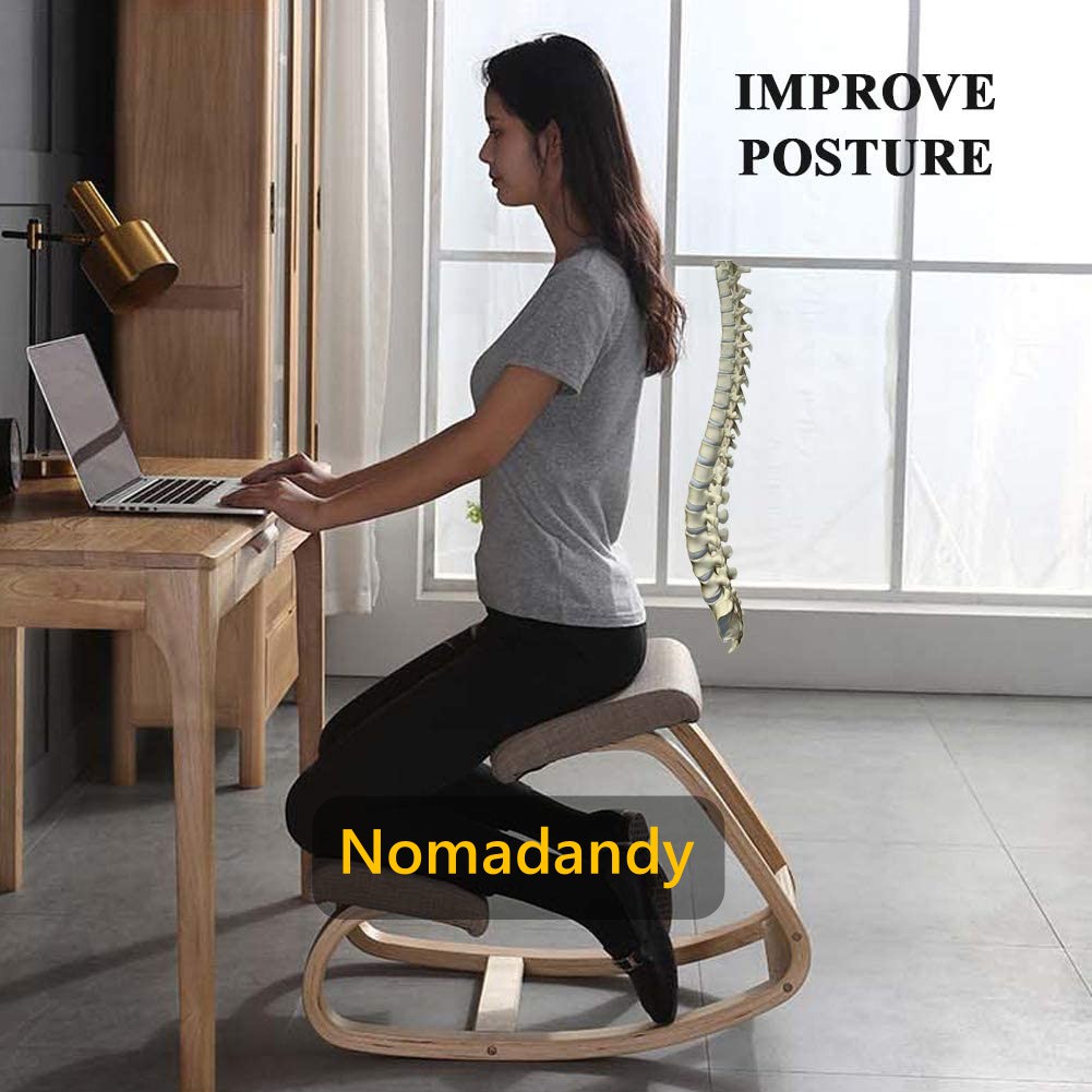 Posture Correction Stool Ergonomic Kneeling Chair Rocking Wooden Kneeling  Computer Posture Chair