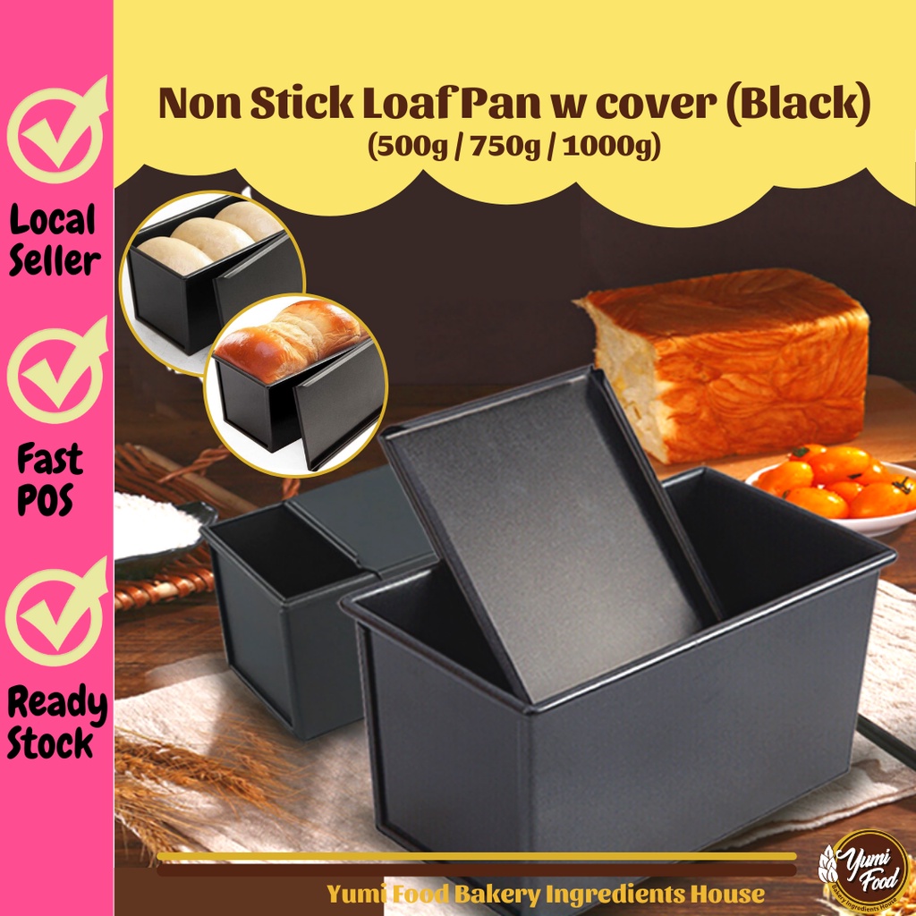 READY STOCK Non Stick Loaf Pan with Cover Black 500g 750g 1000g Bread Pan Rectangle Loaf Pan Bread Mould Baking Tools Shopee Malaysia