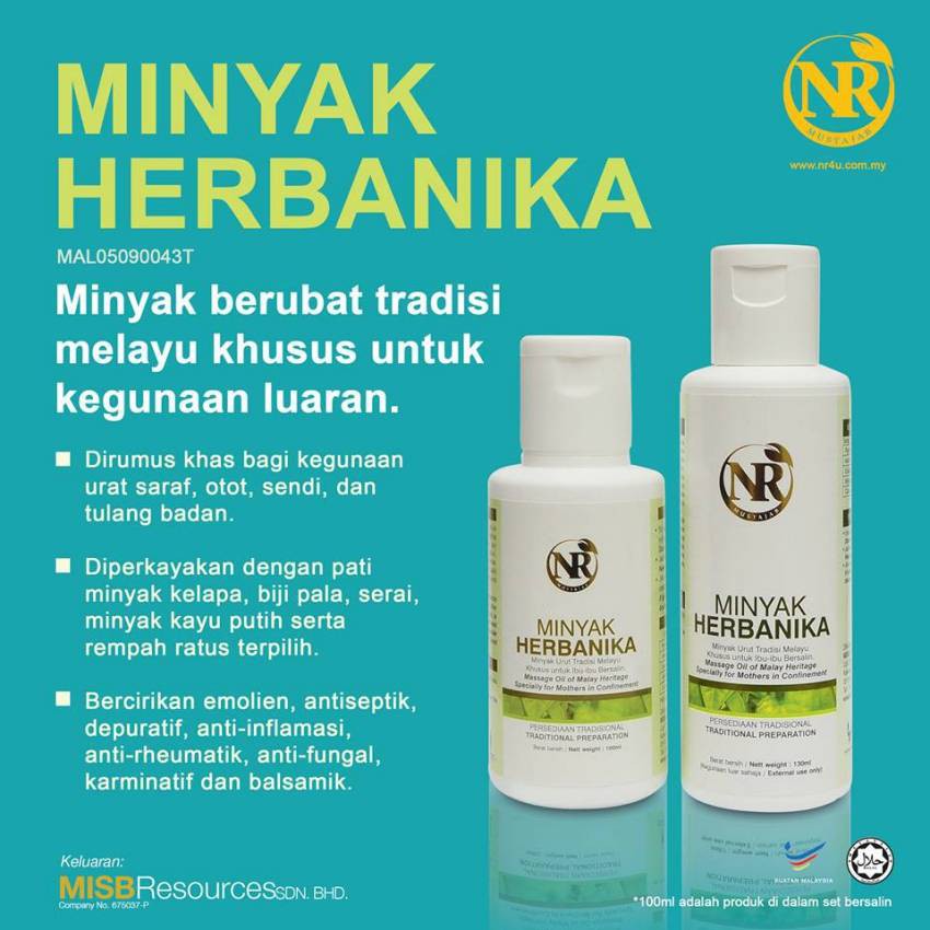 NONA ROGUY MINYAK HERBANIKA 130ML & 100ML, Cepat Luka bersalin sembuh ,  Sakit sendi otot , Sakit Pinggang