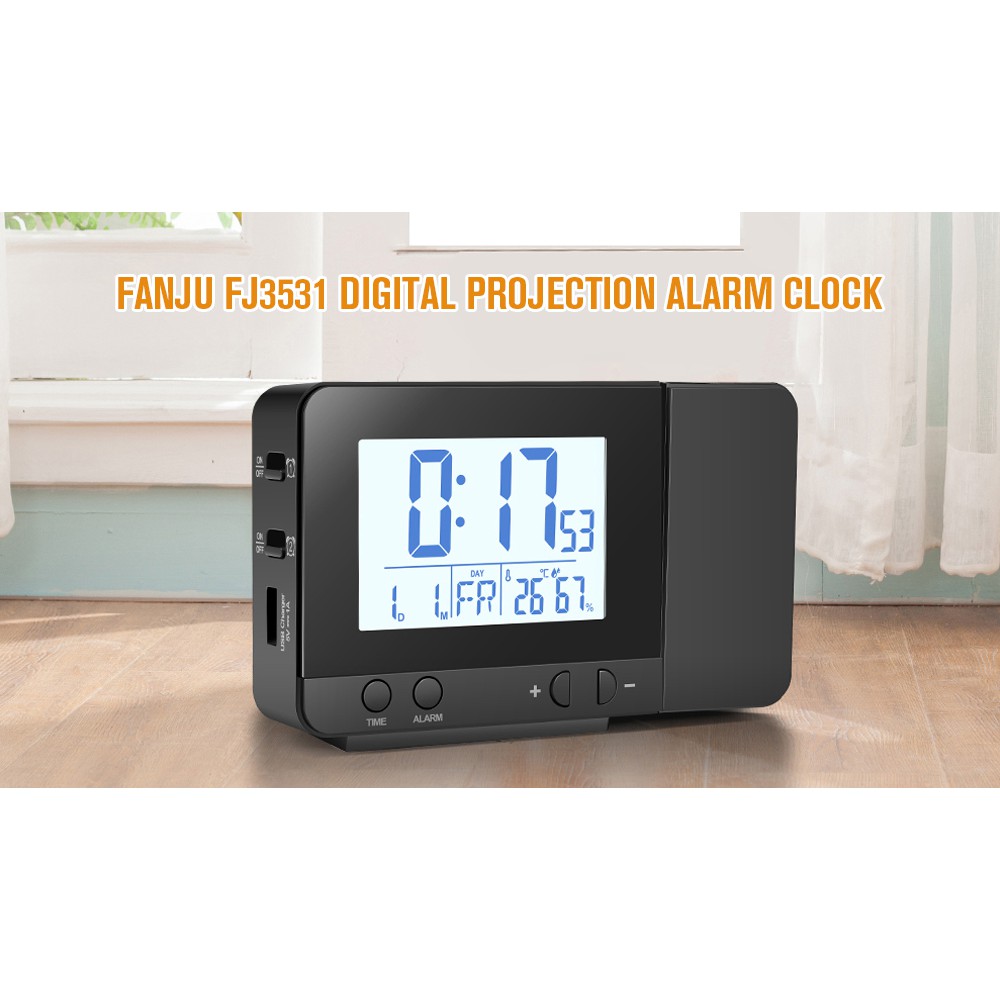 FanJu FJ3531 Digital Projection Alarm Clock Temperature and Time Sync