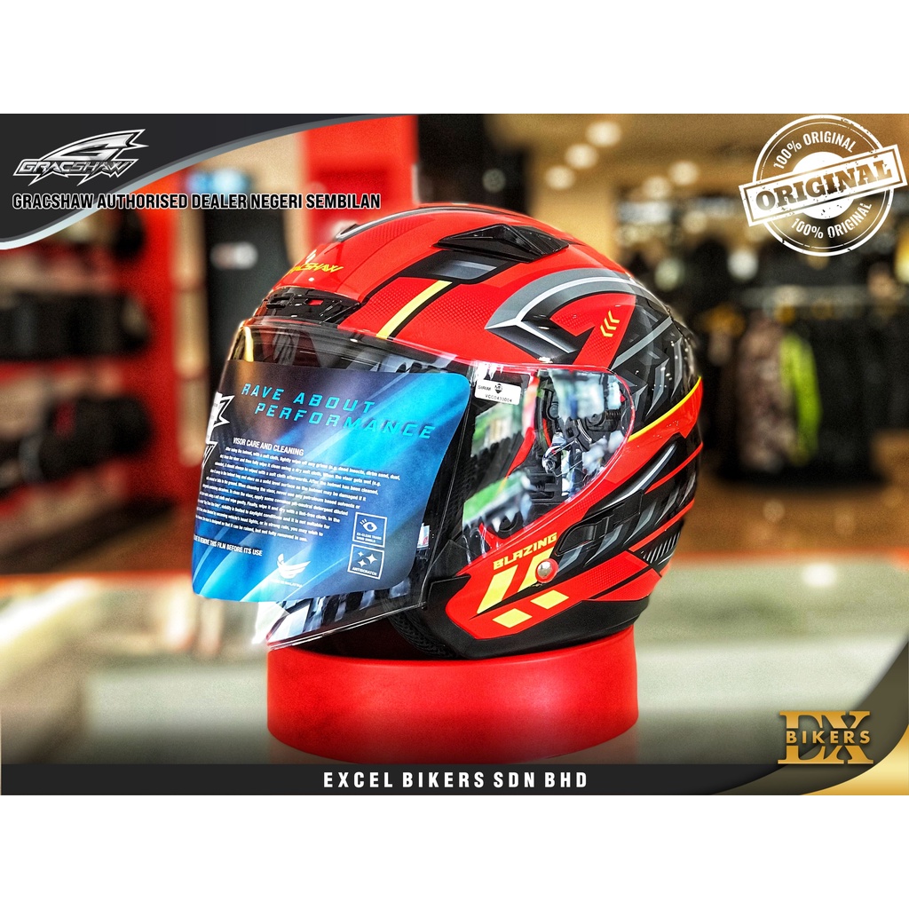GRACSHAW HELMET GENNEX G535 DOUBLE VISOR HELMET BLAZING RED DJR RE/OPEN FACE HELMET / MOTORCYCLE