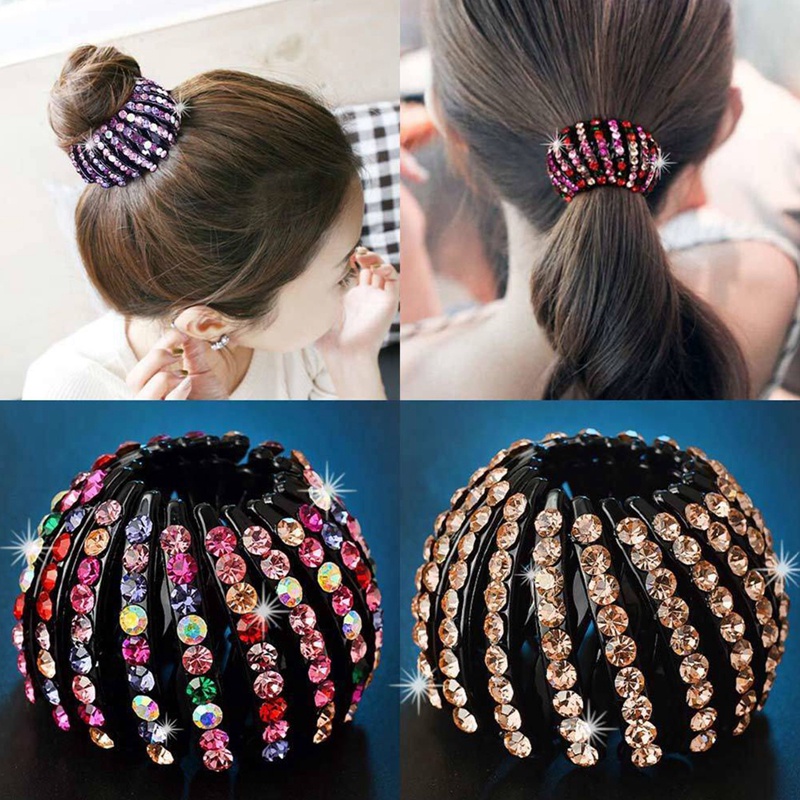 New Rhinestone Hair Clips Bird Nest Expanding Hairpin Ponytail Holder ...