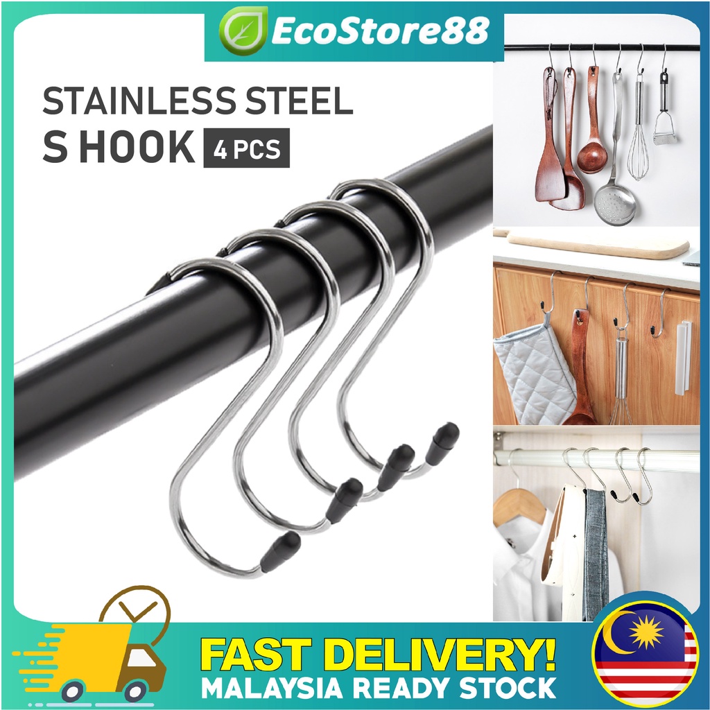 Stainless Steel S Hooks 2 S Shaped Hook Hangers for Kitchen Multiple Uses  4pcs 