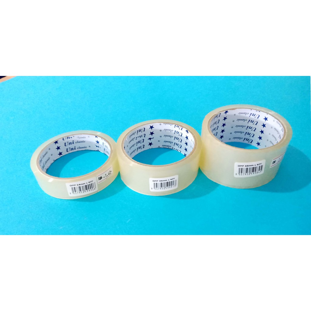 [Uni Classic] Opp Transparent Tape 24mm / 36mm / 48mm x 40y Tape Kotak ...