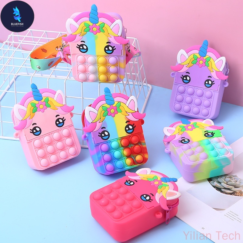 BF Pop It Fidget Toy Pop it Bag Unicorn Bag Kawaii Pop Purse Wallet ...