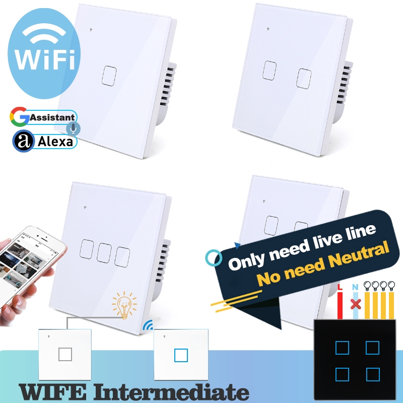 (No need neutral line) WIFI Touch Light Wall Switch White Glass Panel ...