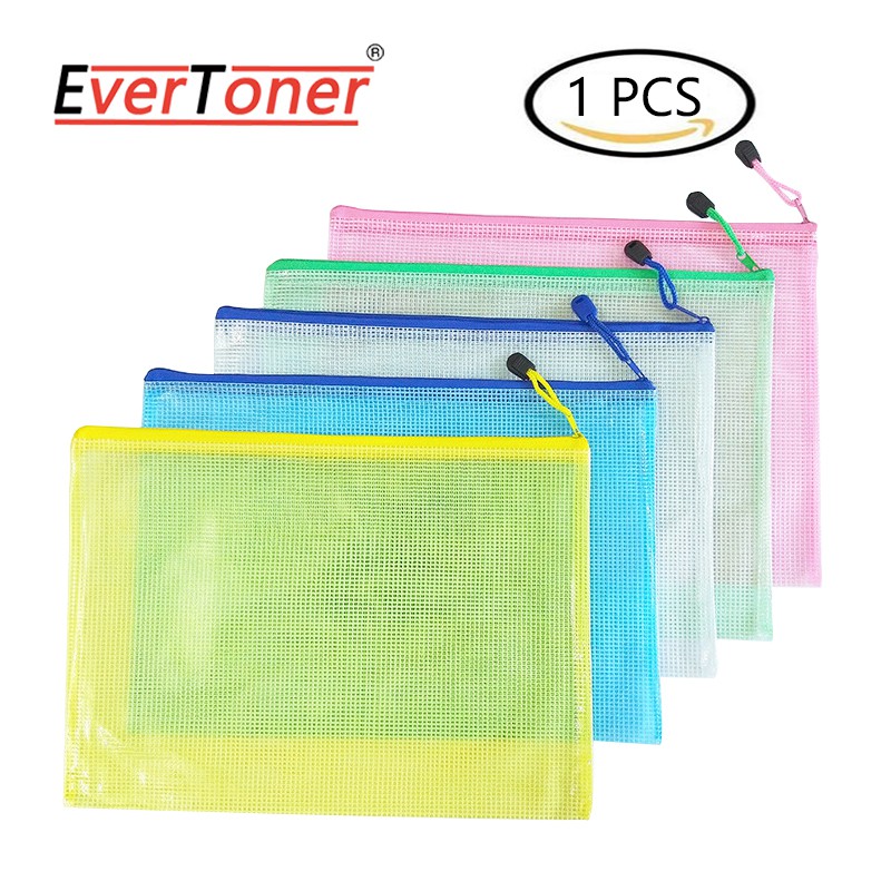 EverToner 1 pcs A4 Size File Bag Gridding Waterproof Zip Bag Mesh