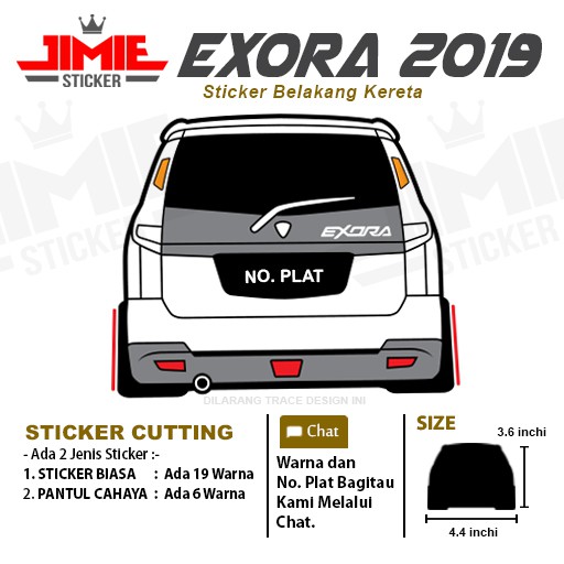 Sticker Kereta Proton Exora 2019, Sticker Belakang, Custom Warna dan No ...