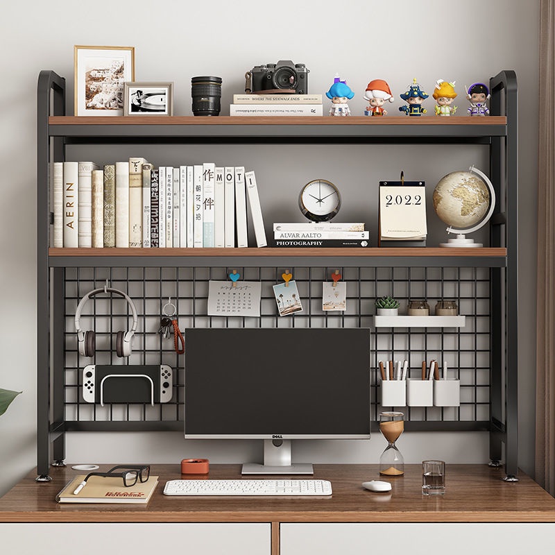 With Grid Bookshelf Desk Storage Rack Desktop Multi-Layer Wrought Iron ...