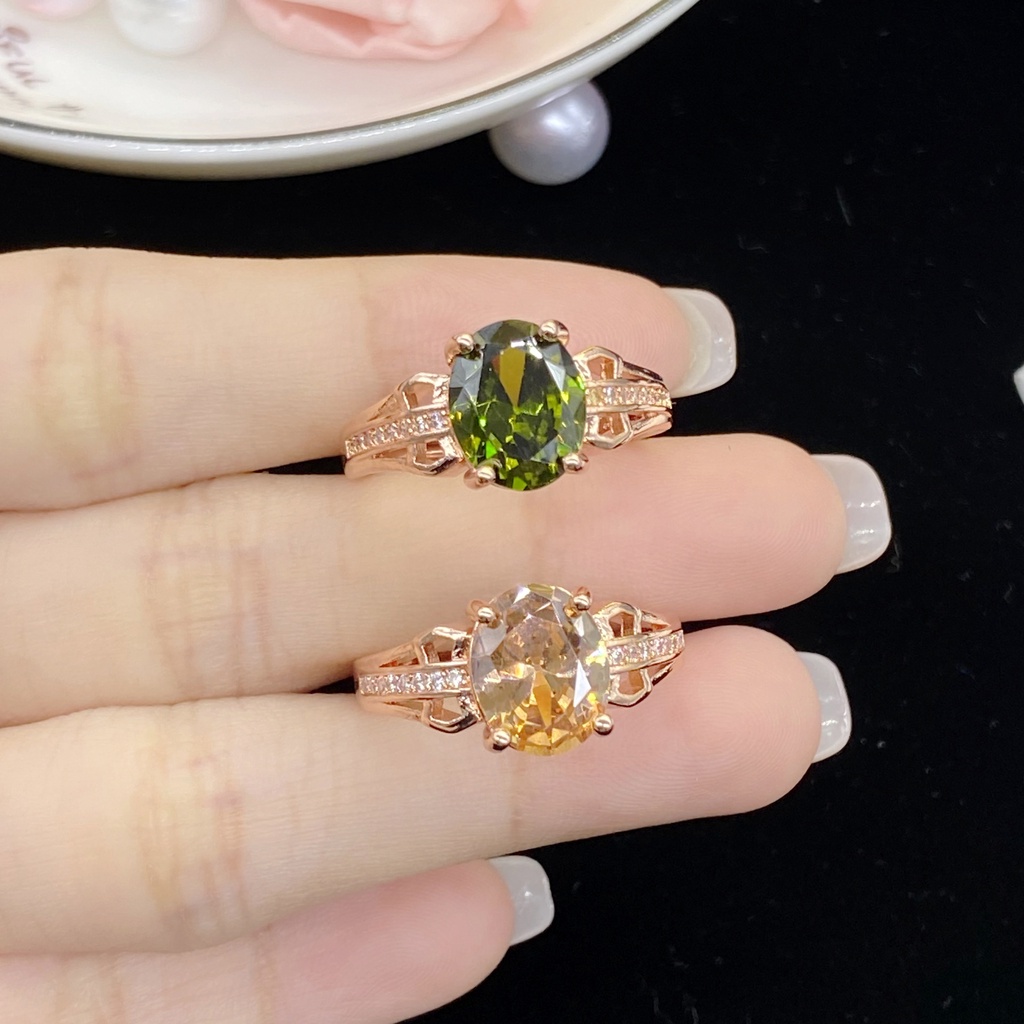 Olivine Champagne Stone Diamond Crystal Rose Gold S925 Silver