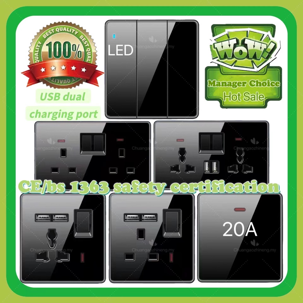 【Full screen glass】Modern frameless wall 13A power socket (with USB ...