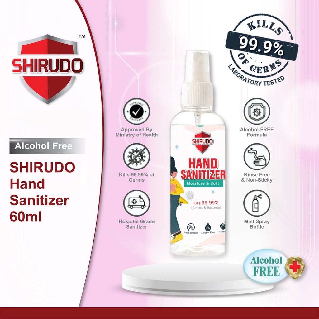 SHIRUDO Alcohol-Free Hand Sanitizer (60ml) - Moisture & soft - Kills 99 ...