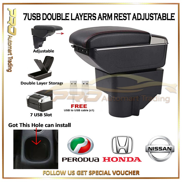 7USB Red Line Double Layers Arm Rest Adjustable with Cup Holder Armrest ...