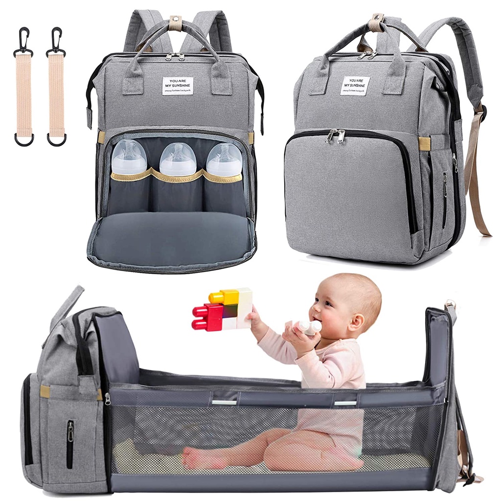 3 in 1 Diaper Bag Backpack with Changing Station,Travel Bassinet ...