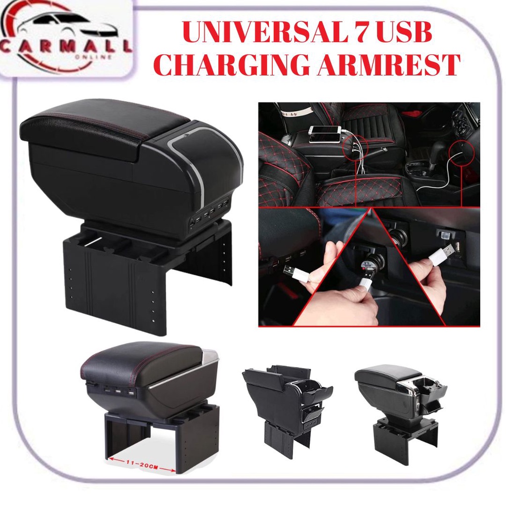 Universal 7 USB Charging Port For Universal Car Armrest With Red Line