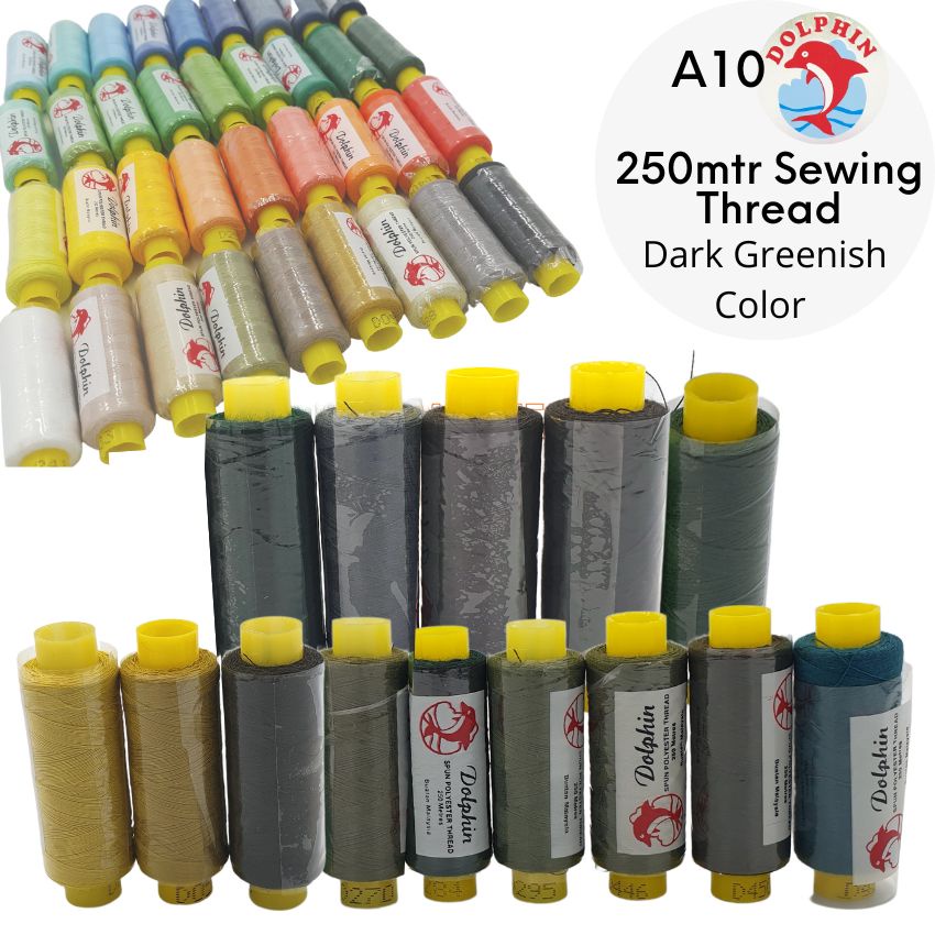 250 mtr Sewing Thread/Benang Dolphin Jahitan Pakaian |A10| Dark Green ...