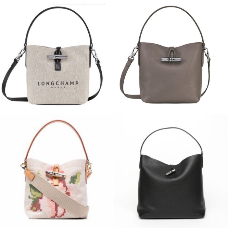 Longchamp Roseau Canvas & Leather Bucket Bag