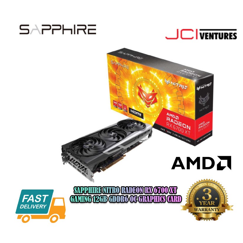 Sapphire Nitro Radeon RX 6700 XT Gaming (12GB) GDDR6 OC 3Fan Graphics ...